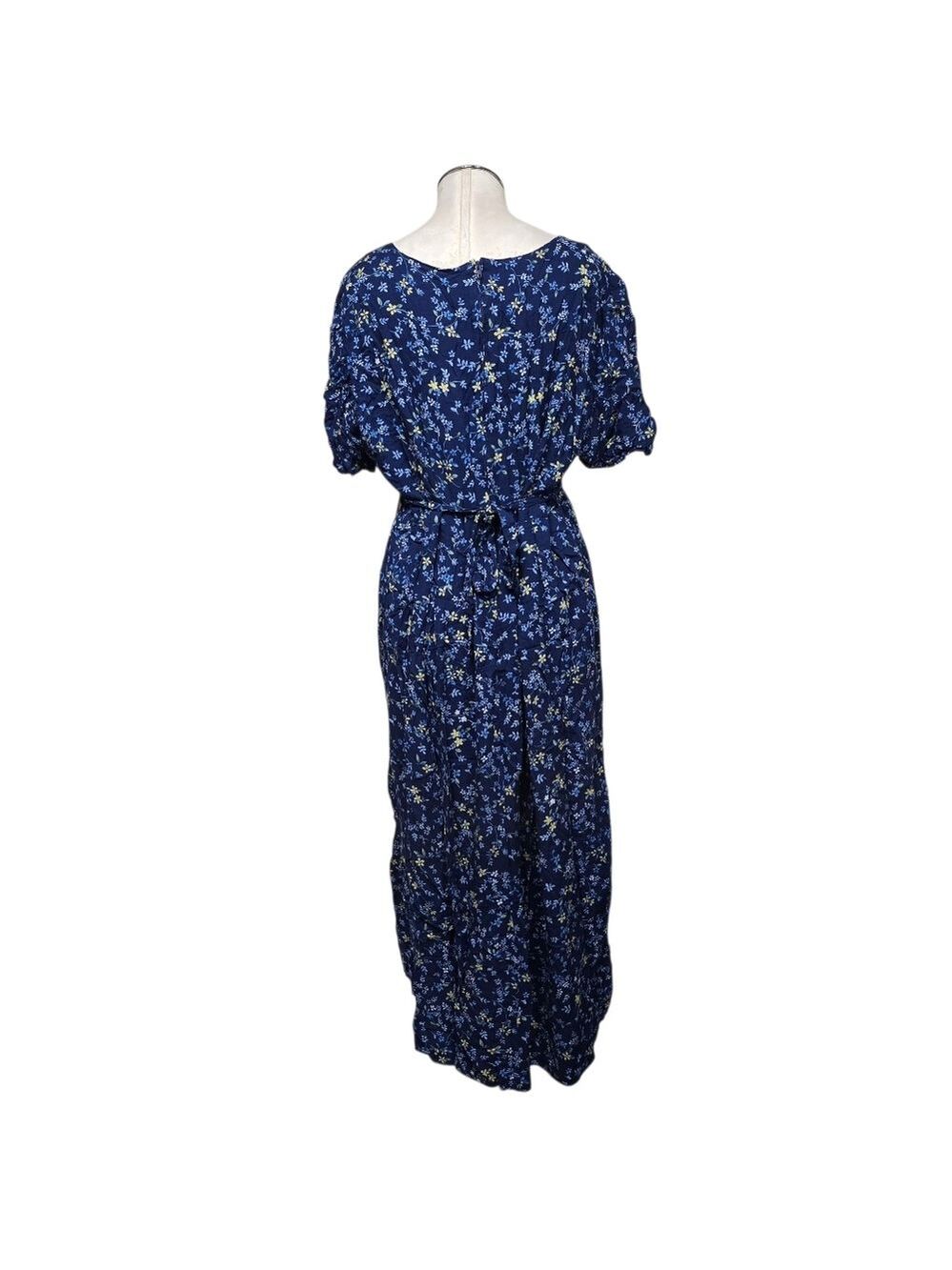 Erika II Studio Vintage Floral Sweetheart Dress XL Blue Yellow Short Sleeves - Picture 4 of 8